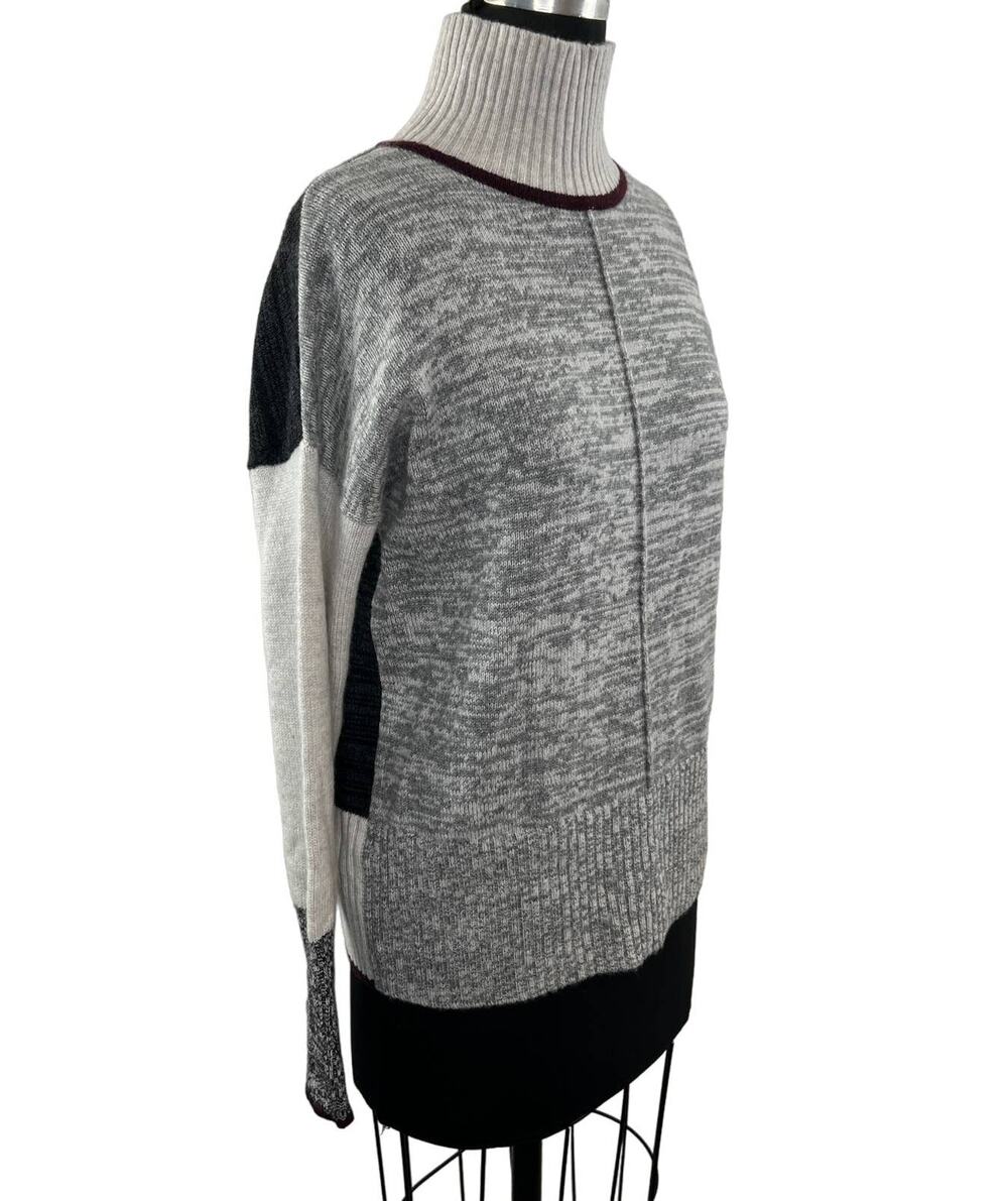 Autumn Cashmere Gray Black Long Sleeve Colorblock Turtleneck Sweater S Small